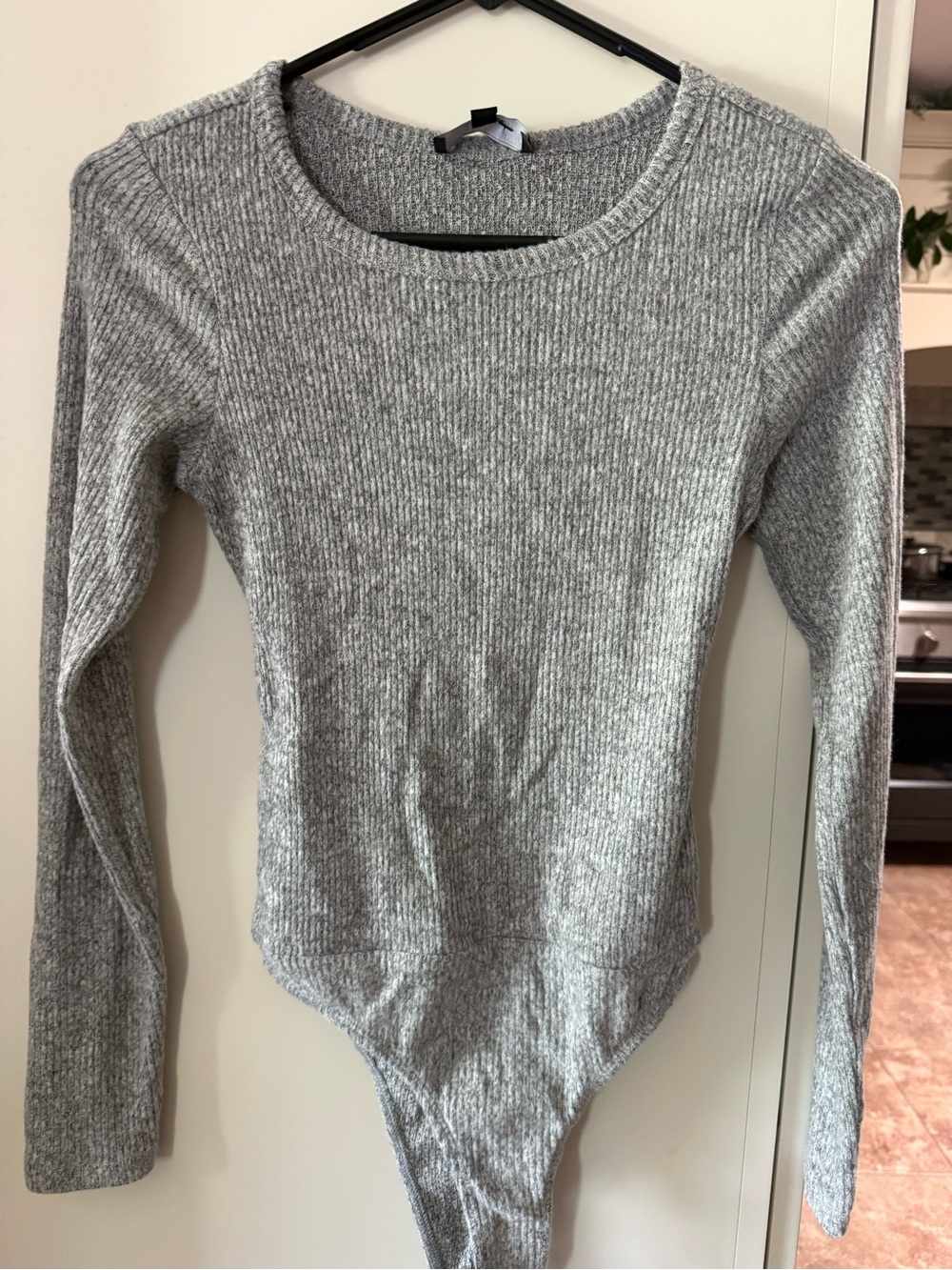 Lulu's Heather Gray Ribbed Long Sleeve Bodysuit